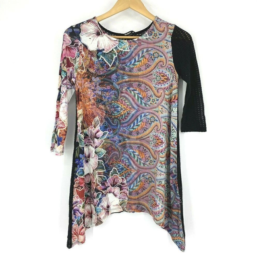 Desigual Tunic Top Paisley Crochet Back